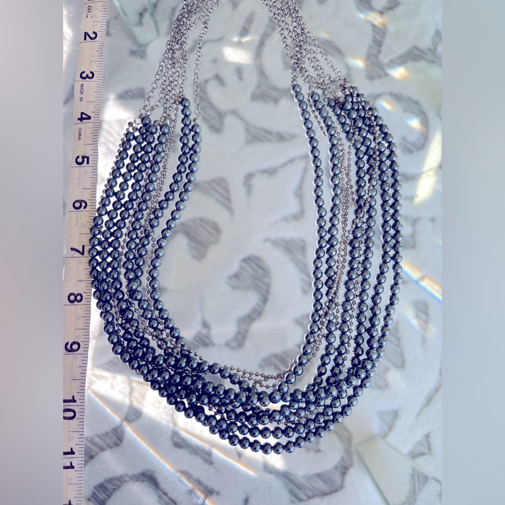 Loft gunmetal blue grey bead necklace